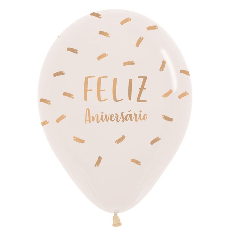 Balão Latex Impressão 360 Cristal Feliz Aniver Transparência 12" / 30cm - 50 Un