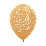 Balão Latex Impressão 360 Satin Filigree Dourado 12" / 30cm - 50 Un