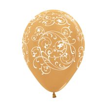 Balão Latex Impressão 360 Satin Filigree Dourado 12" / 30cm - 50 Un