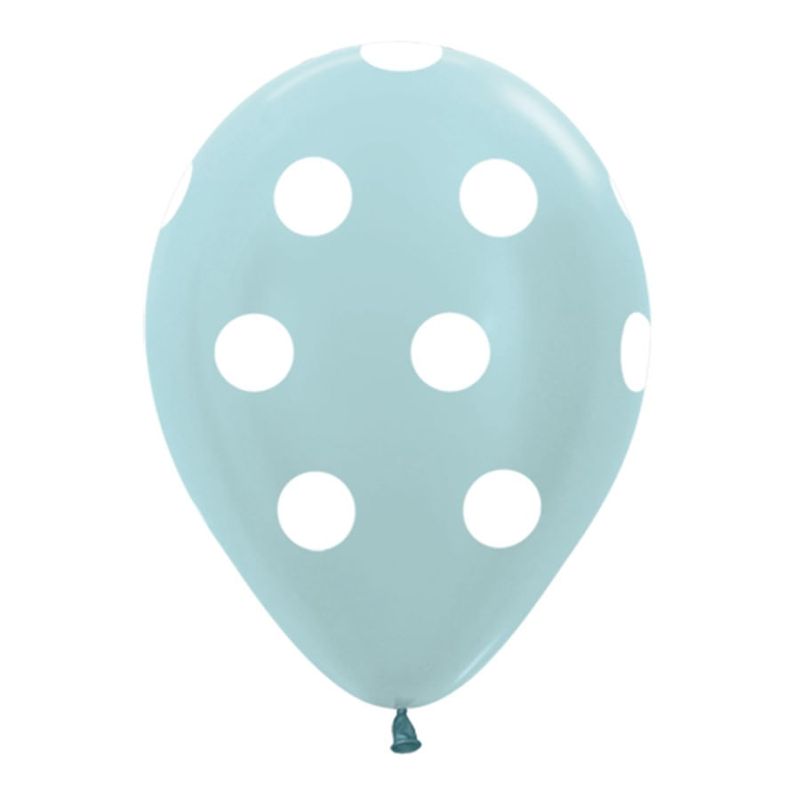 Balão Latex Impressão 360 Satin Poá Pastel Azul 12" / 30cm - 50 Un