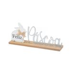 Placa Decorativo Páscoa Branco e Marrom 14,5x6