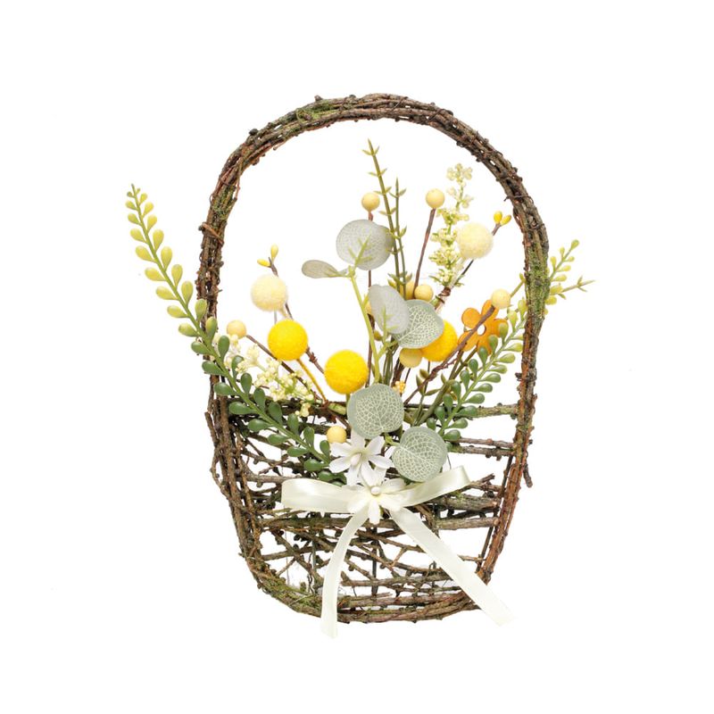 Cesta Ovos e Flores Amarelo / Marrom 25x25x1