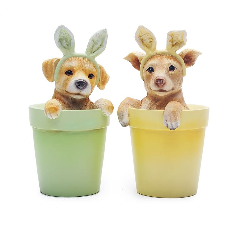 Cachorro Resina com Orelha Coelho Verde e Amarelo 15x7x7 - 4 Un