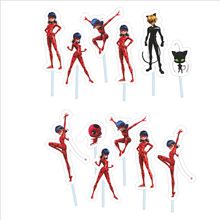 Palitos Decorativos Impressos para Docinhos Festa Ladybug - 12 Un
