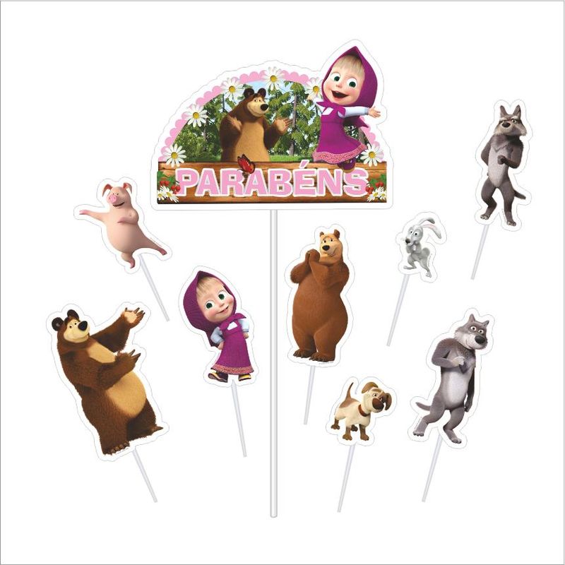 Topo de Bolo Decorativo Impresso para Festa Masha E O Urso - 1 Un
