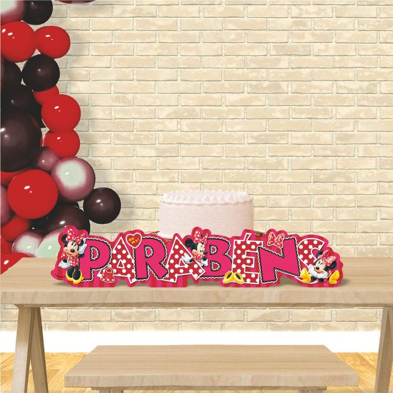 Decoração para Festa Enfeite Impresso Parabéns Minnie - 1 Un