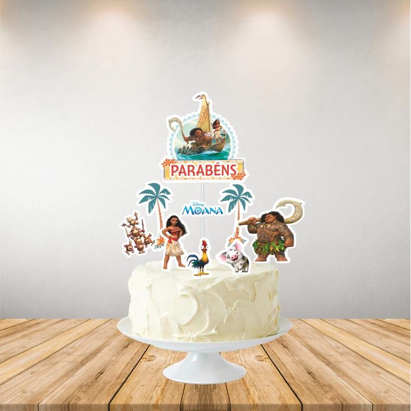 Topo de Bolo Decorativo Impresso para Festa Moana - 1 Un