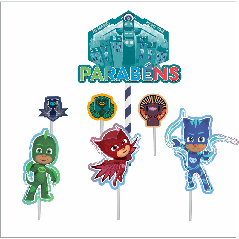 Topo de Bolo Decorativo Impresso para Festa Pj Masks - 1 Un