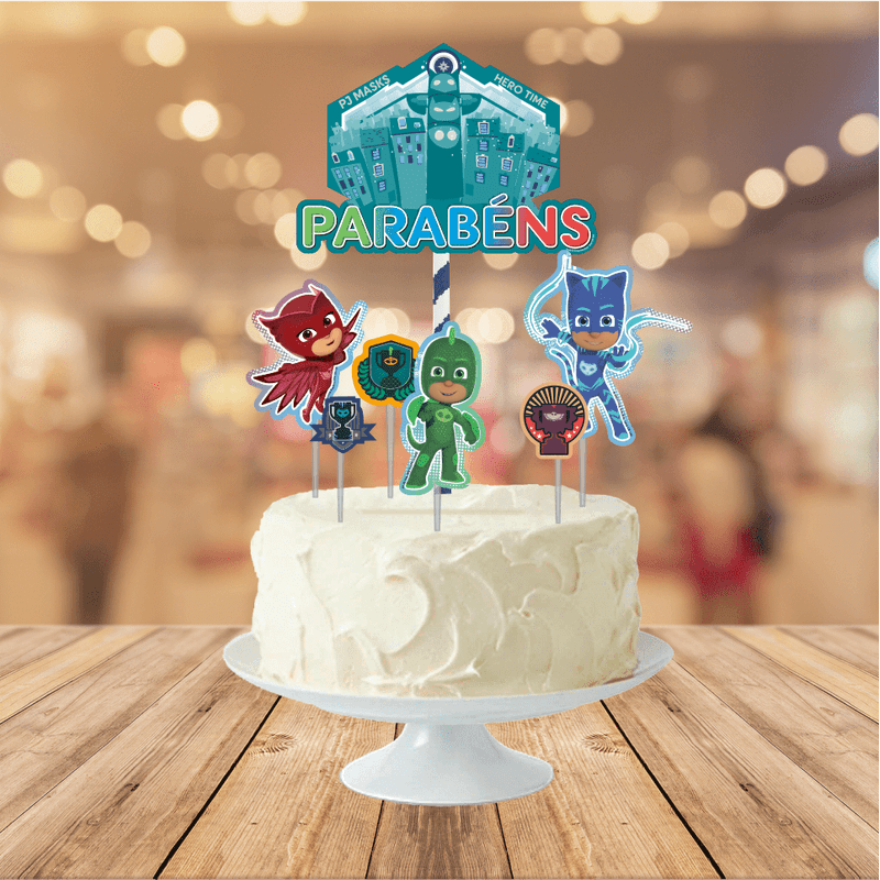 Topo de Bolo Decorativo Impresso para Festa Pj Masks - 1 Un