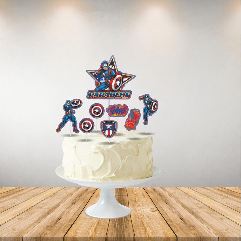 Topo Bolo Decorativo Festa Vingadores Capitao América - 1 Un