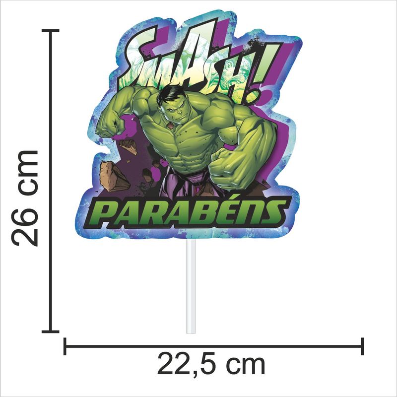 Topo de Bolo Decorativo Impresso para Festa Vingadores Hulk - 1 Un