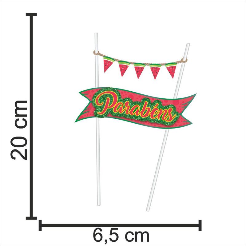 Topo de Bolo Decorativo em Cartonado para Festa Melancia - 1 Un