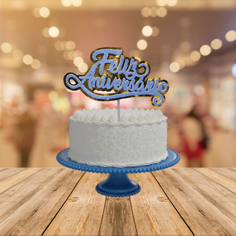 Topo de Bolo Decorativo para Festa Feliz Aniversário Azul - 1 Un