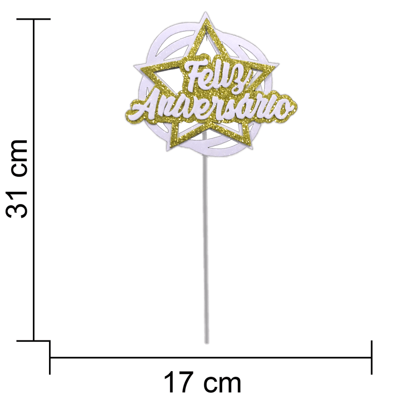 Topo Bolo Decorativo Festa Feliz Aniversário Estrela Azul - 1 Un