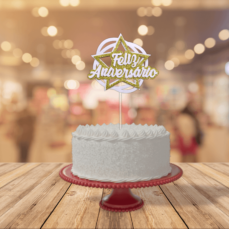 Topo Bolo Decorativo Festa Feliz Aniversário Estrela Azul - 1 Un