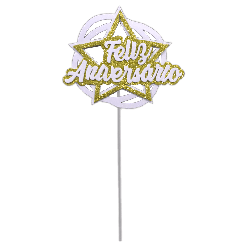 Topo de Bolo Decorativo para Festa Feliz Aniversário Azul - 1 Un - Festas  da 25