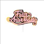 Topo de Bolo Decorativo para Festa Feliz Aniversário Rosa - 1 Un