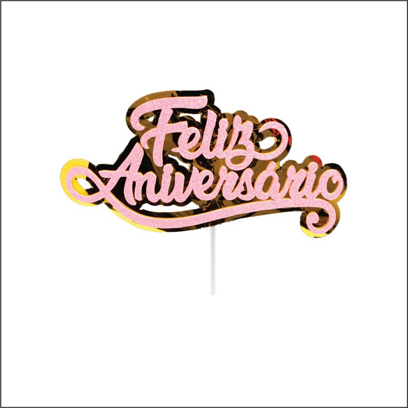 Topo de Bolo Decorativo para Festa Feliz Aniversário Rosa - 1 Un