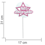 Topo Bolo Decorativo Festa Feliz Aniversário Estrela Rosa - 1 Un