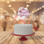 Topo Bolo Decorativo Festa Feliz Aniversário Estrela Rosa - 1 Un