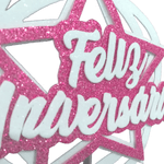 Topo Bolo Decorativo Festa Feliz Aniversário Estrela Rosa - 1 Un