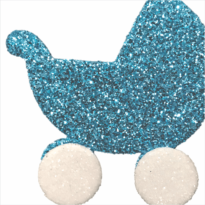 Aplique Glitter para Decoração Carrinho de Bebê Azul - 5 Un