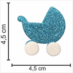 Aplique Glitter para Decoração Carrinho de Bebê Azul - 5 Un