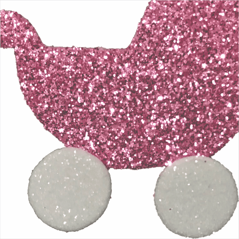 Aplique Glitter para Decoração Carrinho de Bebê Rosa - 5 Un