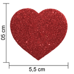 Aplique Glitter para Decoração Coração Vermelho - 5 Un