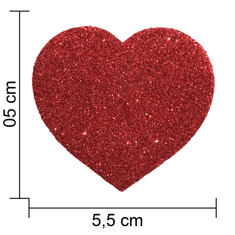 Aplique Glitter para Decoração Coração Vermelho - 5 Un