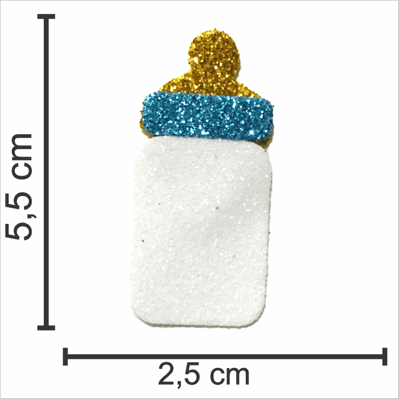 Aplique Glitter para Decoração Mamadeira Azul - 5 Un