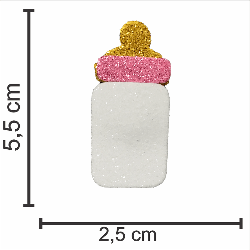 Aplique Glitter para Decoração Mamadeira Rosa - 5 Un