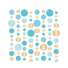 Cortina Decorativa Bolas Azul - Ouro - 6 Un