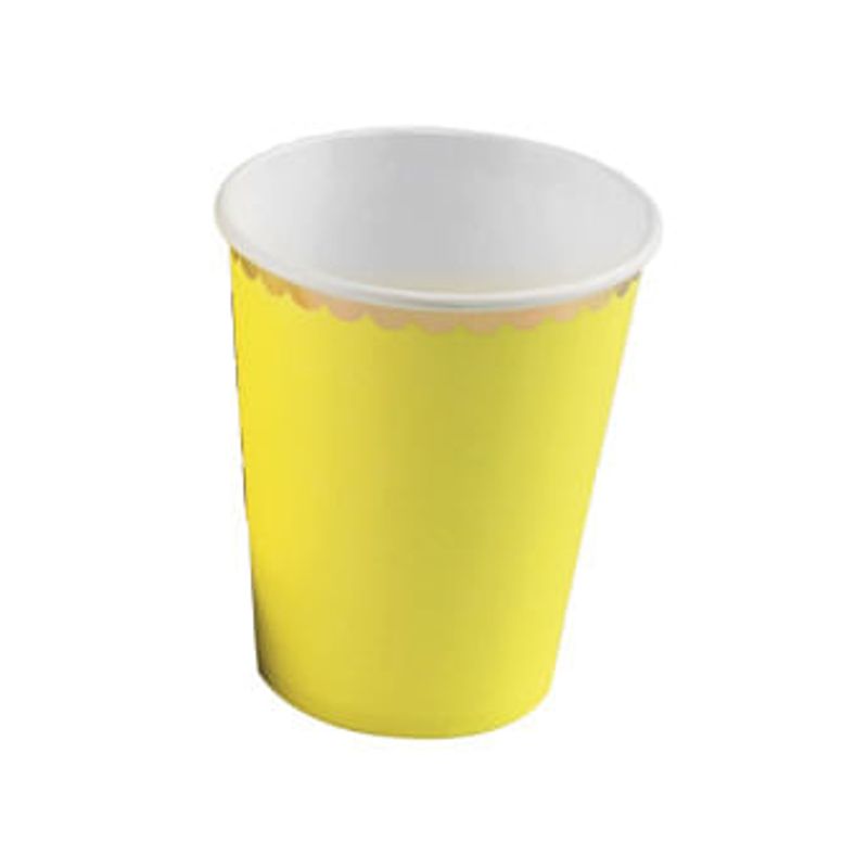 Copo de Papel 270ml Amarelo com Borda Dourada - 10 Un