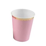 Copo de Papel 270ml Rosa Bebê com Borda Dourada - 10 Un