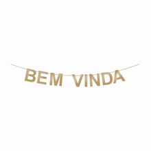 Faixa Decorativa de Madeira Bem Vinda Dourado - 1 Un