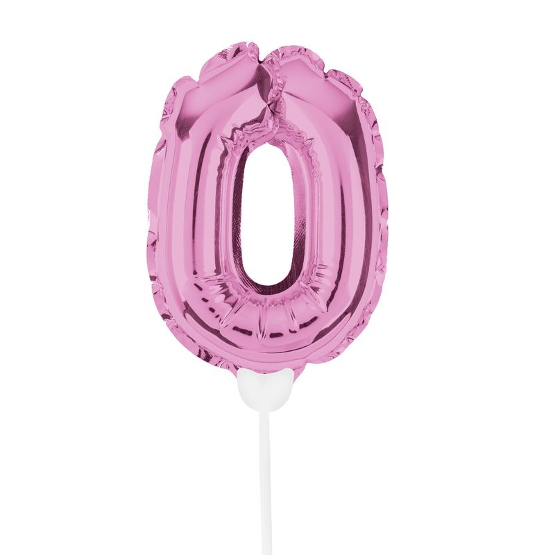 Mini Balão Auto Inflável com Vareta Número 0 Rosa
