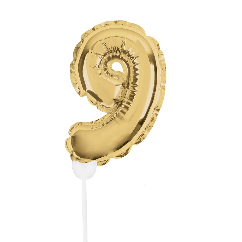 Mini Balão Auto Inflável com Vareta Número 9 Ouro