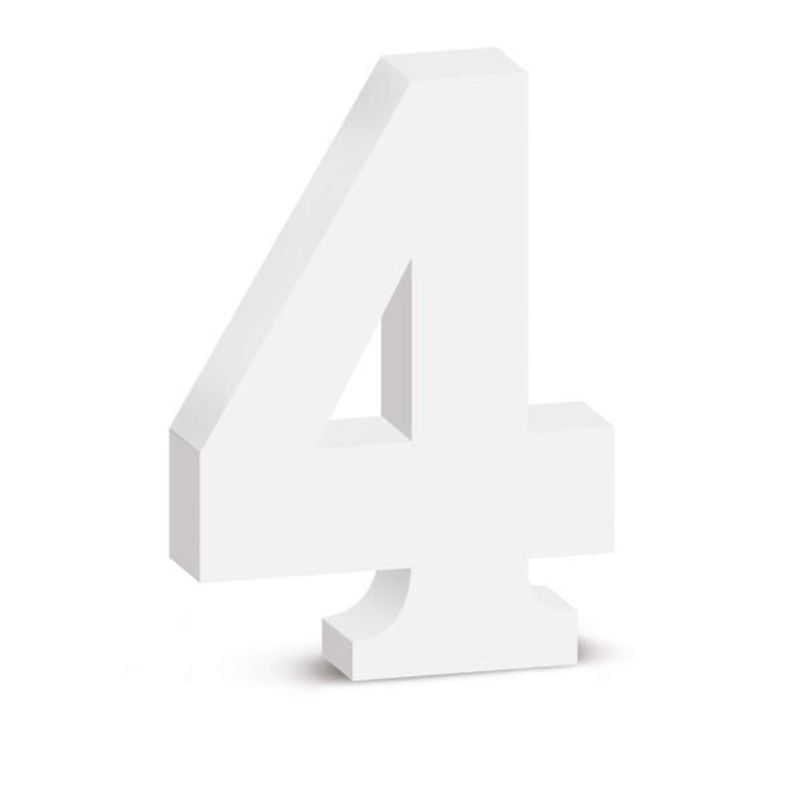 Número Decorativo de Madeira Nº 4 Branco 15 cm - 1 Un