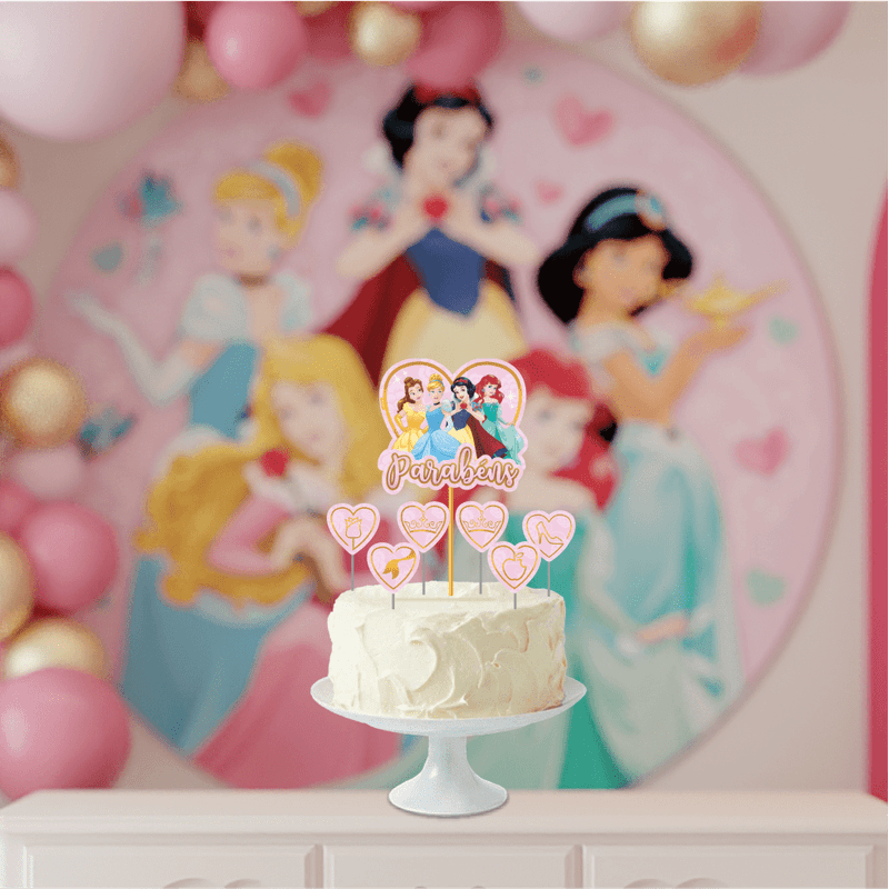 Festa Em Casa Princesas Decoração Aniversário Topo Bolo Simples - DBM Kids  - Topo de Bolo - Magazine Luiza