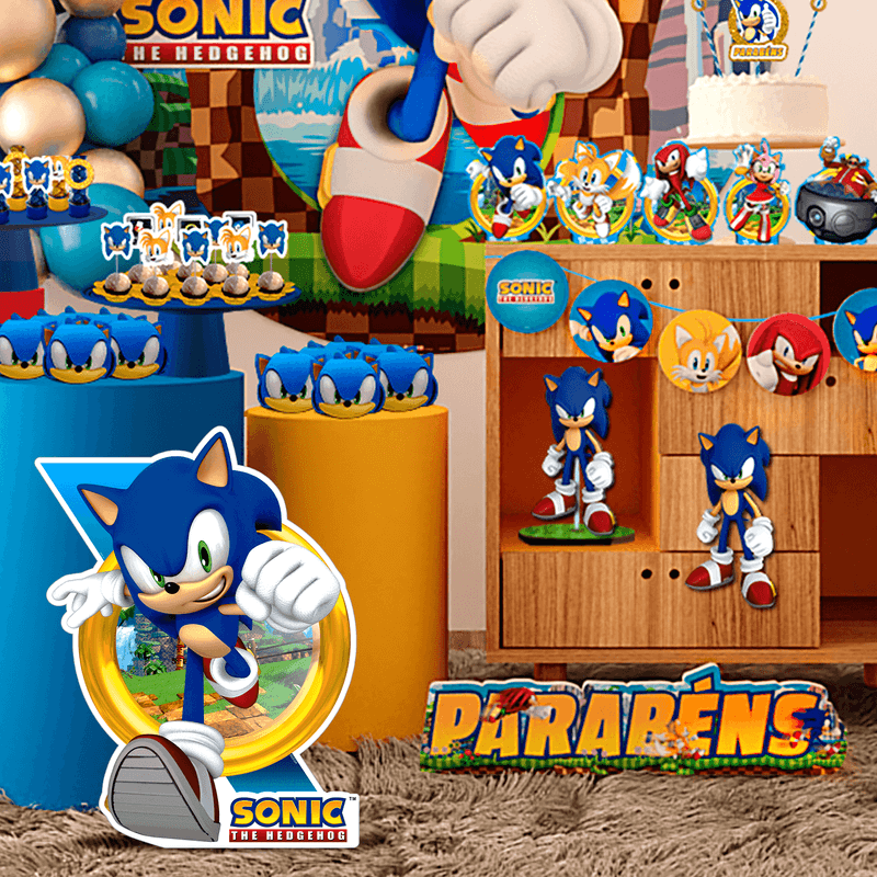 Enfeite Grande Impresso Festa Decoração Sonic em EVA - 1 Un