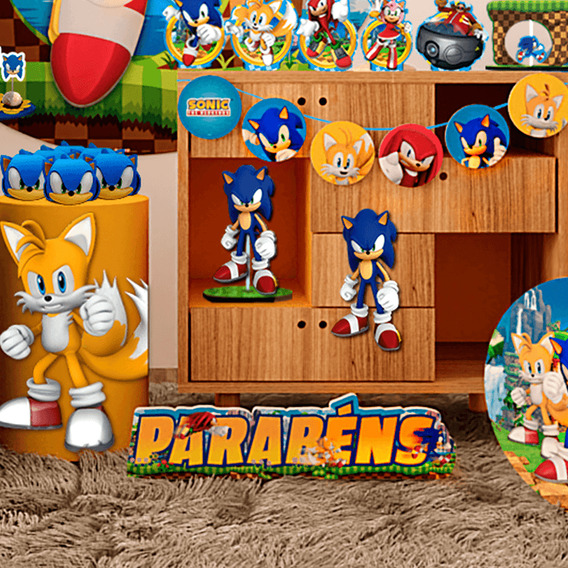 Painel Parabéns para Decoração Festa Sonic em EVA - 1 Un - Festas da 25