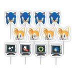 Palitos Decorativos Impressos para Docinhos Festa Sonic em EVA - 12 Un