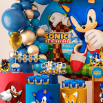 Cachepo Impresso com Pega Balão para Festa Descoração Sonic em EVA - 3 Un