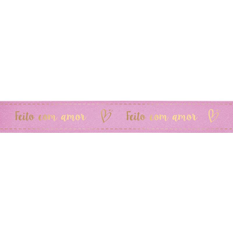 Fita de Cetim com Hot Stamping Feito com Amor Quartzo Rosa M 15mmx10m