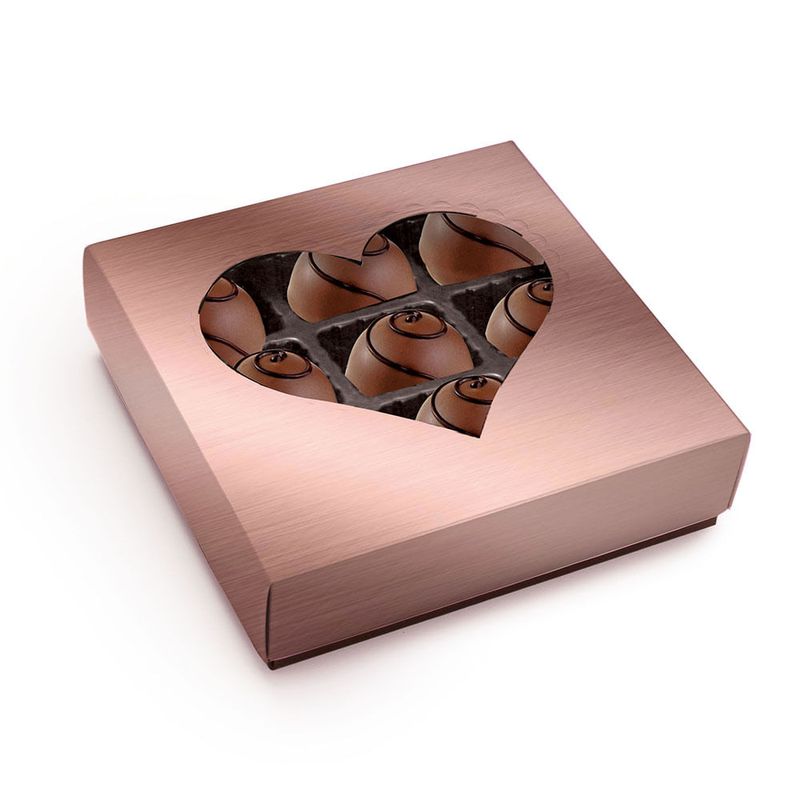 Caixa para Bombom Garbo Corações Rose Gold Fosco 13,5X13,5X3,5