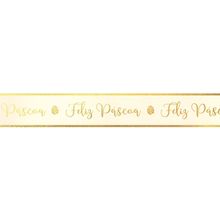 Fita Decorativa Cetim com Hot Stamping Feliz Páscoa Marfim 21,5mmx10M - 3 Rolos