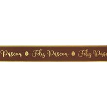 Fita Decorativa Cetim com Hot Stamping Feliz Páscoa Marrom 21,5mmx10M