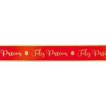 Fita Decorativa Cetim com Hot Stamping Feliz Páscoa Vermelho 21,5mmx10M