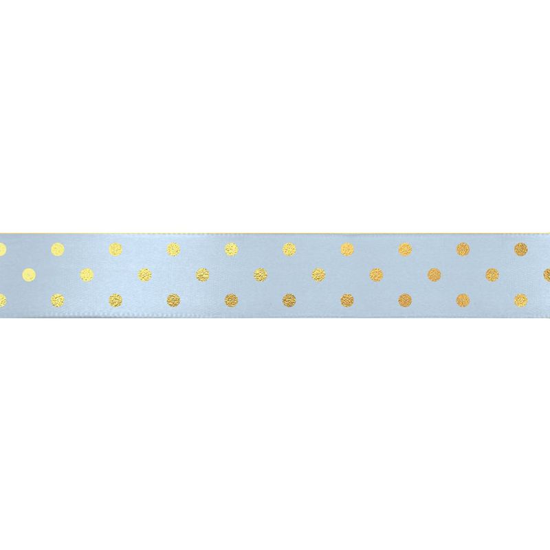 Fita Decorativa Cetim com Hot Stamping Poa Azul 15mmx10M